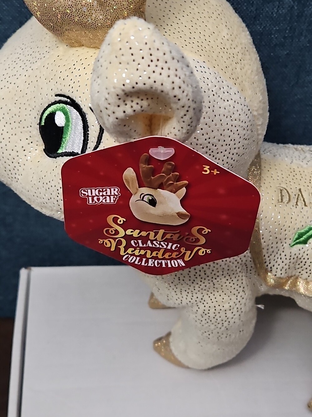 Sugar Loaf Santa’s Classic Reindeer | DASHER White Gold Sparkle Plush | Rare - Picture 8 of 16